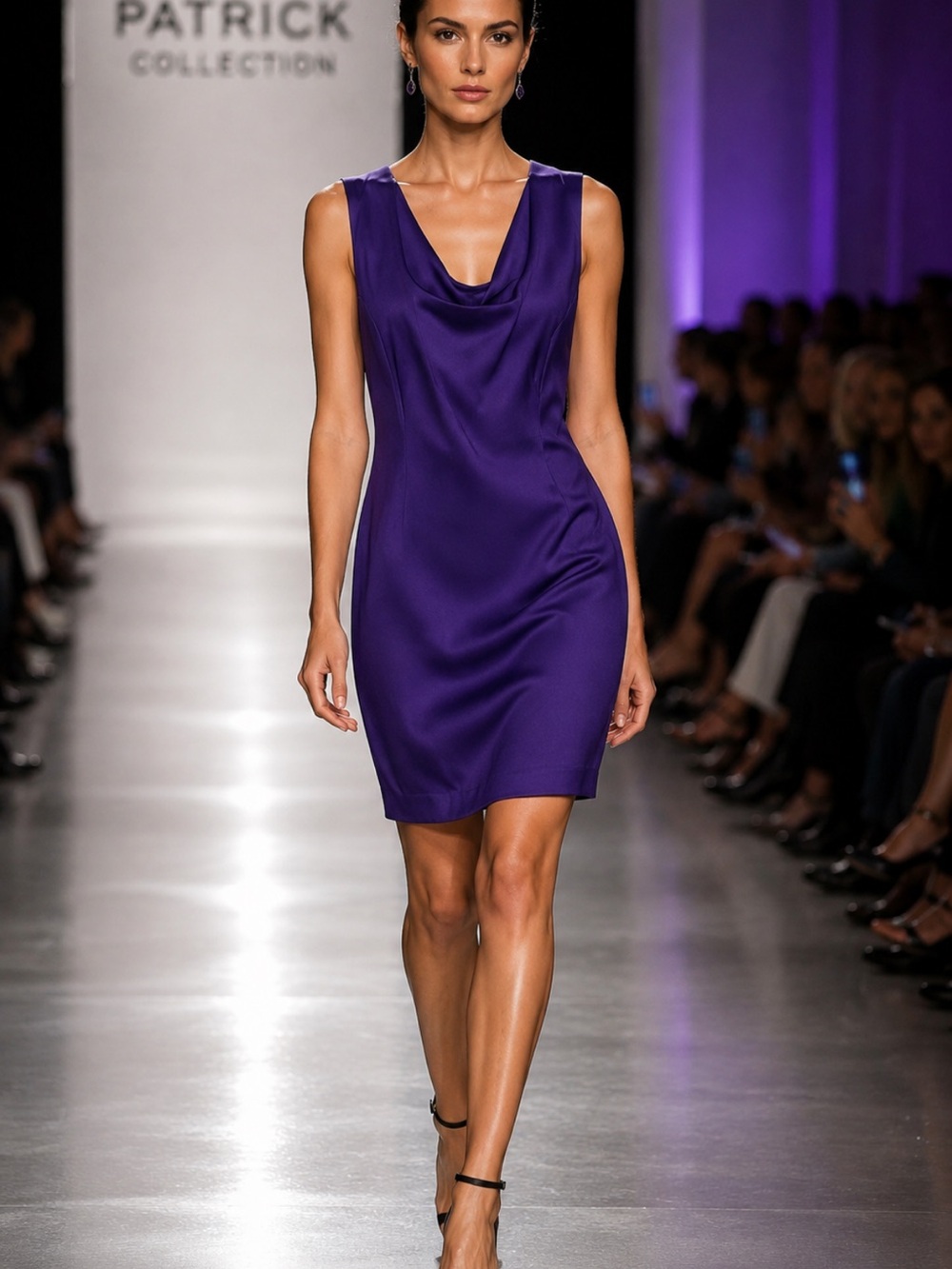 Purple Cowl Neck Satin Sheath Dress